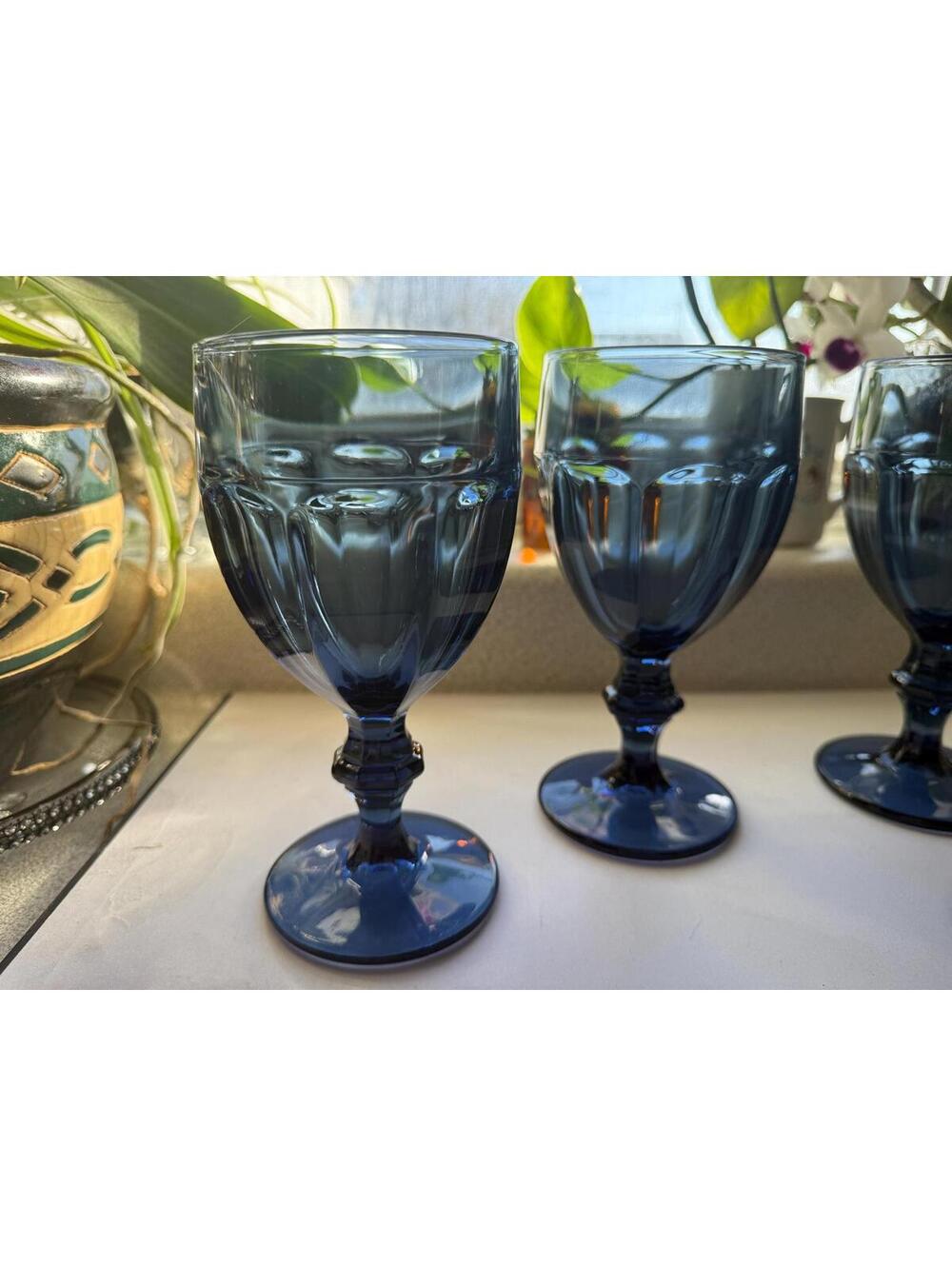 MCM 1980’s Libbey Duratuff Gibraltor Dusky Blue Glass Goblets - Set of 2